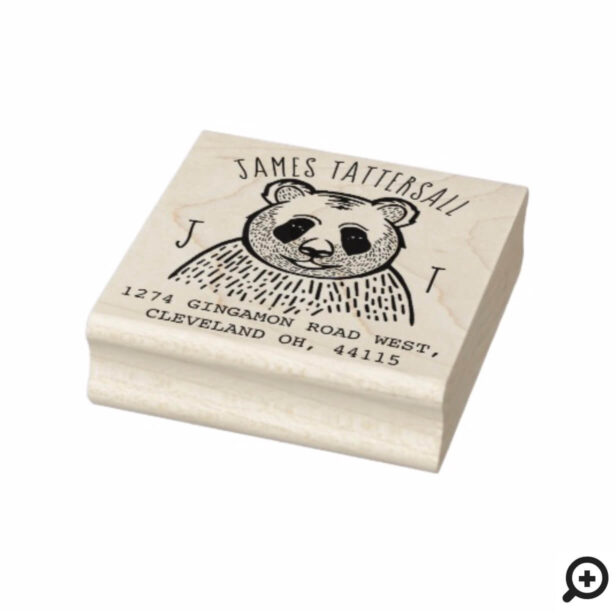 Cute Panda Animal Monogram & Name Return Address Rubber Stamp