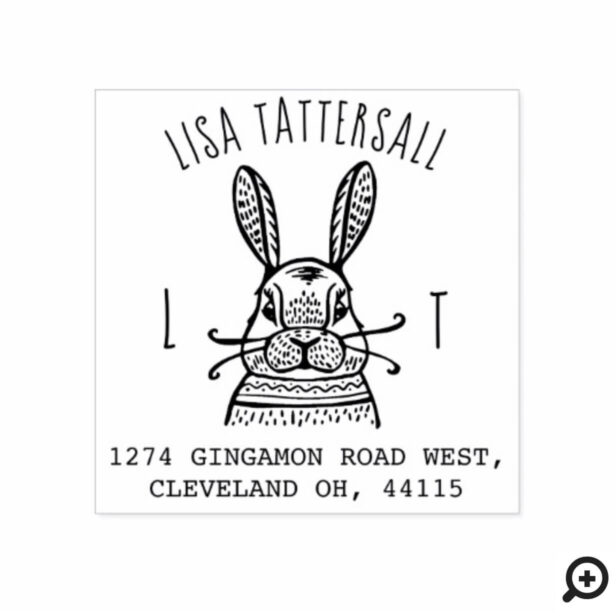 Cute Rabbit Animal Monogram & Name Return Address Rubber Stamp