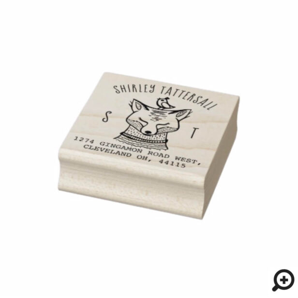 Cute Fox Animal Monogram & Name Return Address Rubber Stamp