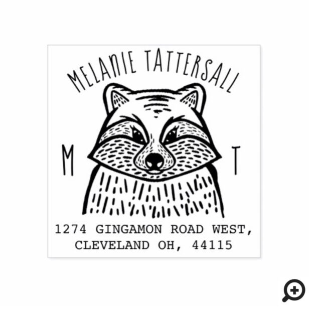 Cute Raccoon Animal Monogram & Name Return Address Rubber Stamp