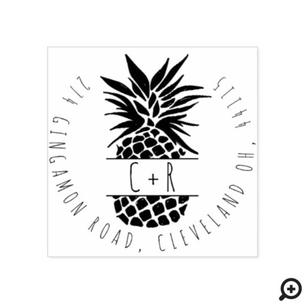 Vintage Pineapple Fruit Monogram Return Address Rubber Stamp