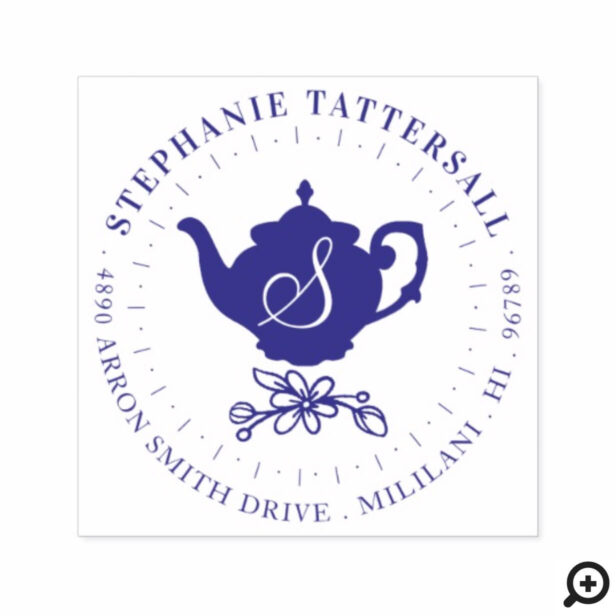 Stylish Vintage Teapot Monogram & Address Crest Self-inking Stamp
