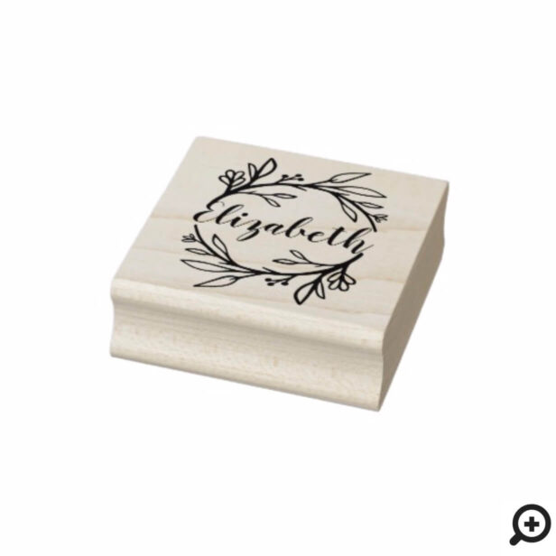 Leafy Floral Botanical Wreath Greenery Family Name Rubber Stamp