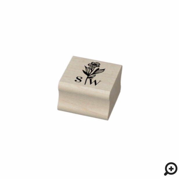 Daisy Floral Flower and Leaves Monogram Initials Rubber Stamp