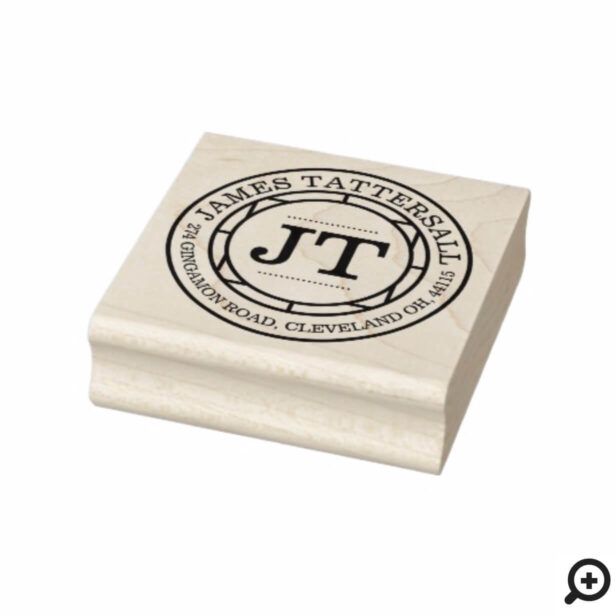Monogram Typographic Crest Style Return Address Rubber Stamp