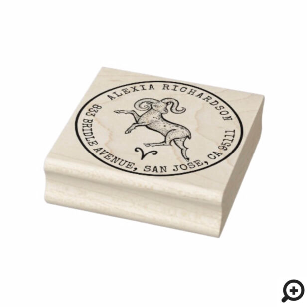 Aries Ram Zodiac Hand-drawn Crest | Return Address Rubber Stamp