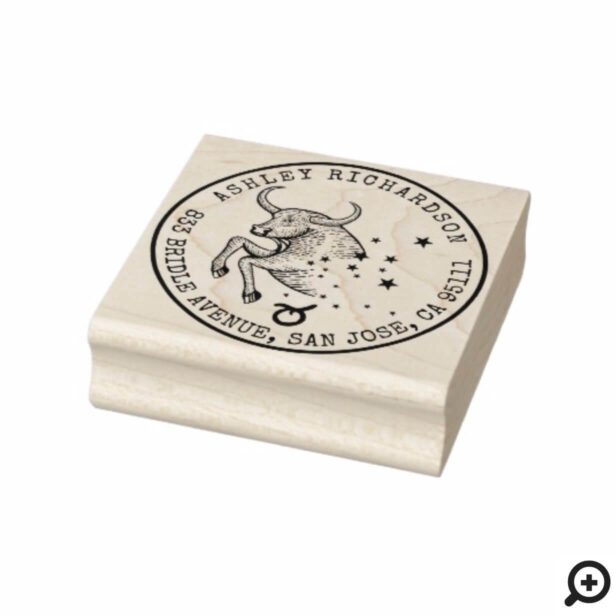 Taurus Zodiac Hand-drawn Crest | Return Address Rubber Stamp