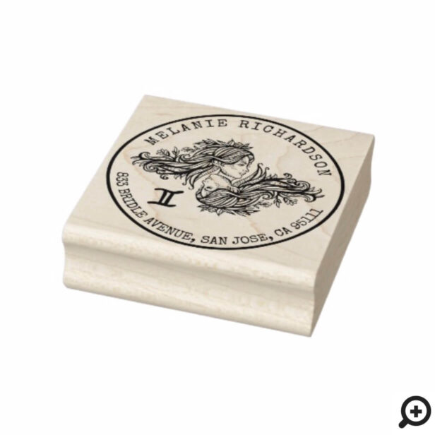 Gemini Zodiac Hand-drawn Crest | Return Address Rubber Stamp