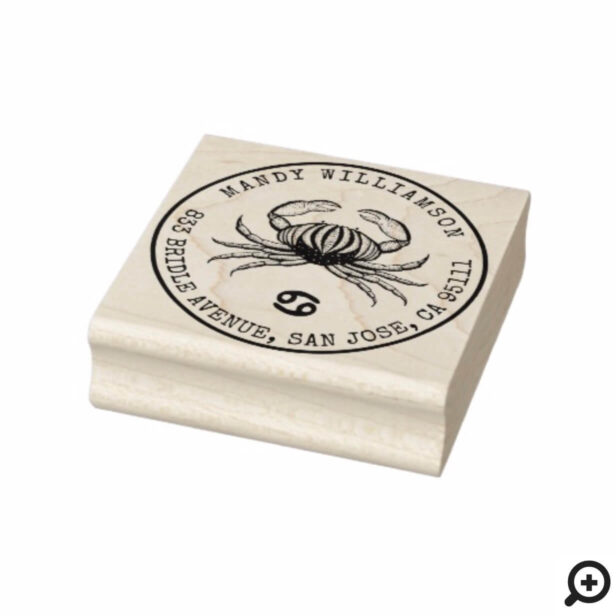 Cancer Zodiac Hand-drawn Crest | Return Address Rubber Stamp