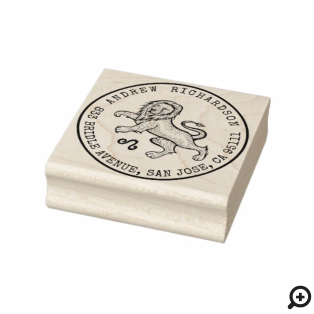 Leo Lion Zodiac Hand-drawn Crest | Return Address Rubber Stamp