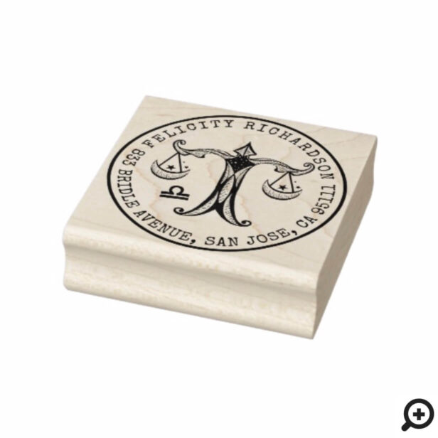 Libra Zodiac Hand-drawn Crest | Return Address Rubber Stamp