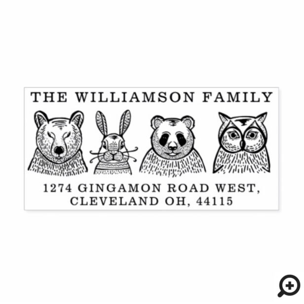 Bear, Rabbit, Panda & Owl Family Return Address Self-inking Stamp