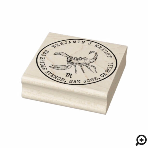Scorpio Zodiac Hand-drawn Crest | Return Address Rubber Stamp