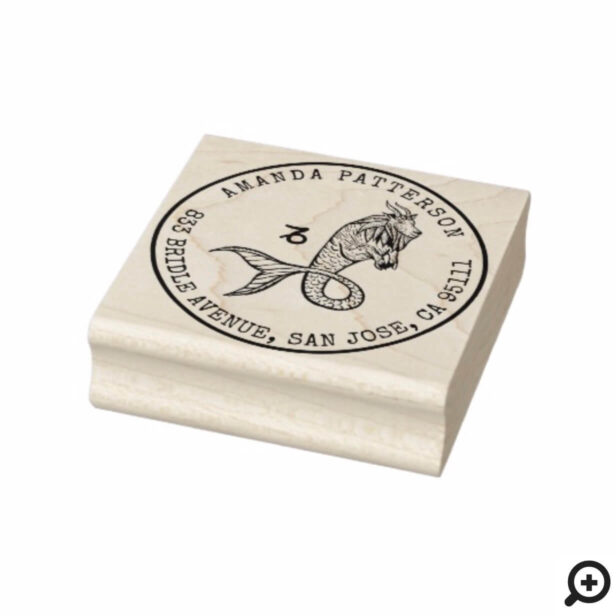 Capricorn Zodiac Hand-drawn Crest | Return Address Rubber Stamp