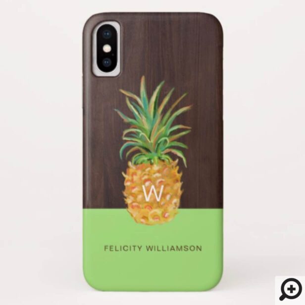 Green & Woodgrain Modern Tropical Pineapple Fruit Case-Mate iPhone Case