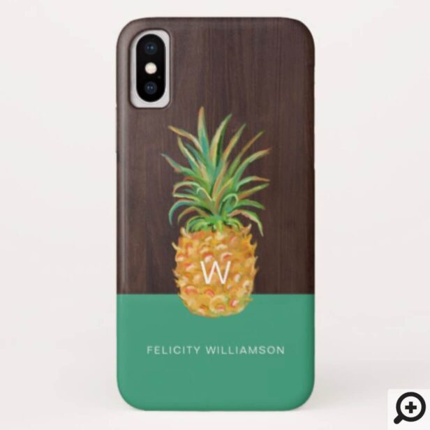 Green & Woodgrain Modern Tropical Pineapple Fruit Case-Mate iPhone Case