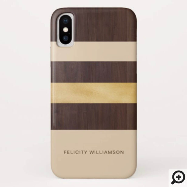 Woodgrain Gold & Tan Stripe Modern Retro Case-Mate iPhone Case