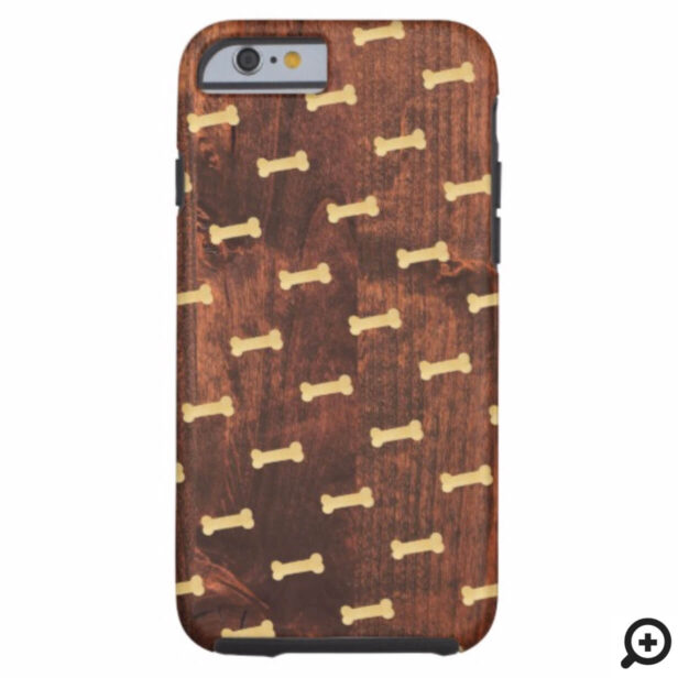 Modern Rustic Woodgrain & Gold Dog Bone Case-Mate iPhone Case