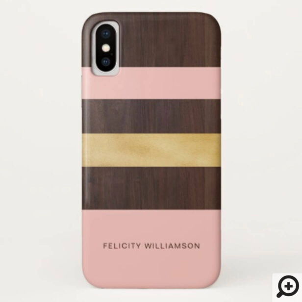 Woodgrain Gold & Pink Stripe Modern Retro Case-Mate iPhone Case