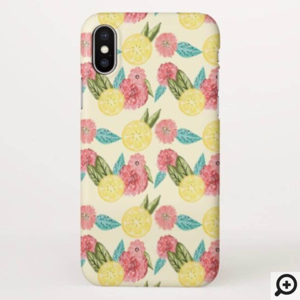 Citrus Lemon & Beautiful Garden Floral Pattern iPhone Case