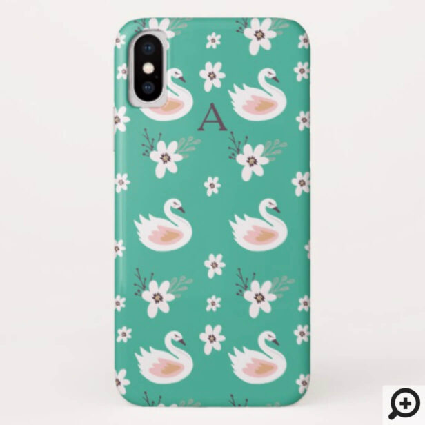 Pretty In Teal & Pink Swan & Floral Pattern Case-Mate iPhone Case