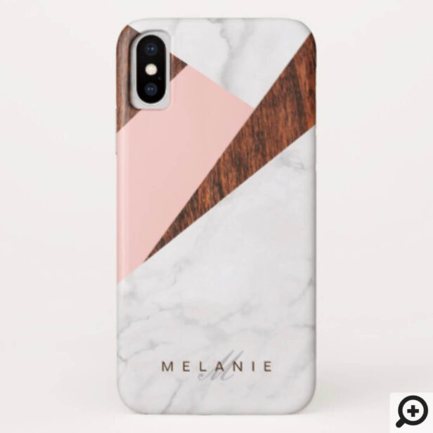 Modern Abstract Pink, White Marble & Woodgrain Case-Mate iPhone Case