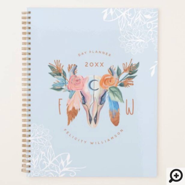 Boho Florals & Feather Blue & White Lace Planner