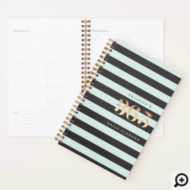 365 Daily Planner | Chic Gold, Mint & Black Stripe
