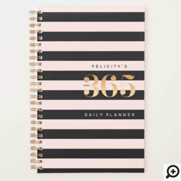 365 Daily Planner | Chic Gold, Pink & Black Stripe
