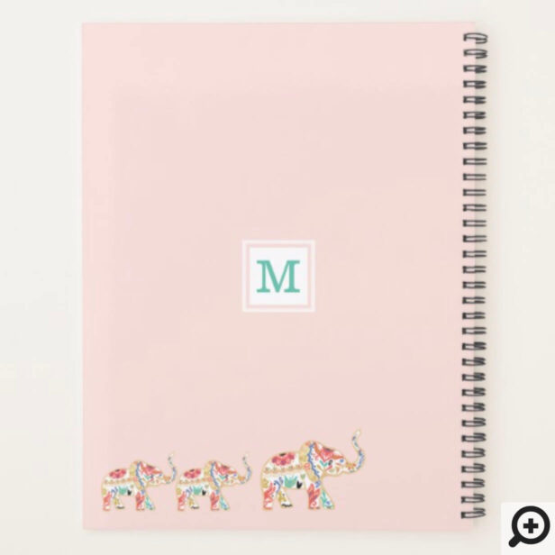 Elegant Floral Ornate Elephant Pattern Monogram Planner