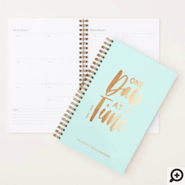 One Day at a Time | Gold & Aqua Inspirational Planner