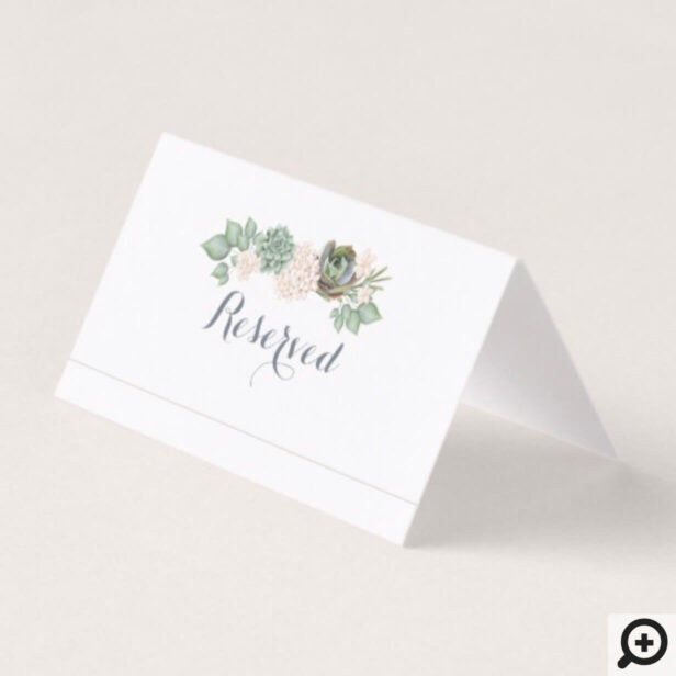 Sage Floral & White Wood Wedding Name Place Card