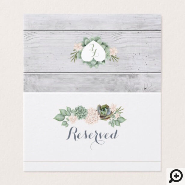 Sage Floral & White Wood Wedding Name Place Card
