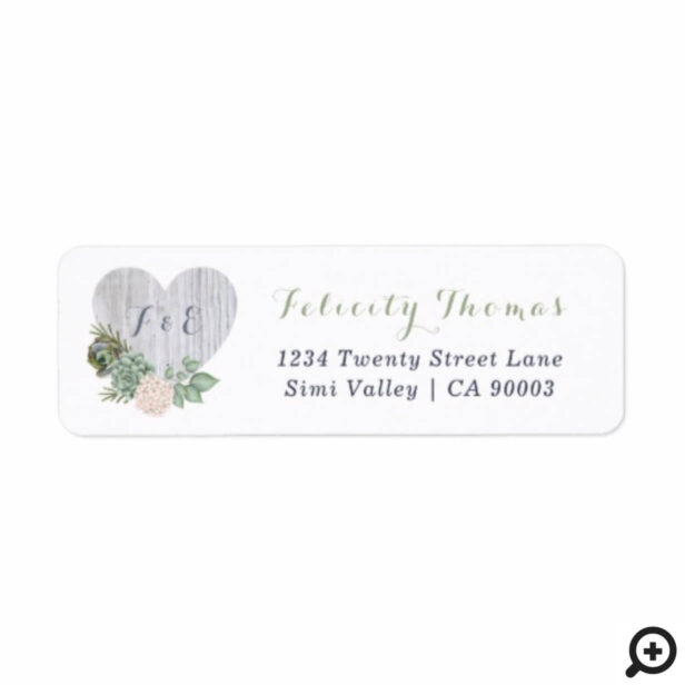 Sage Floral White Wood Heart Wedding Address Label