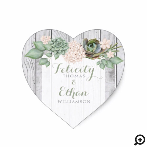Sage Floral & White Rustic Wood Heart Wedding Seal