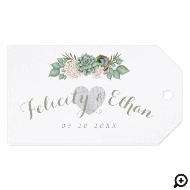Sage Floral & White Wood Rustic Wedding Gift Tag