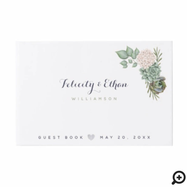 Sage Floral Flowers White Wood Wedding Guest Book