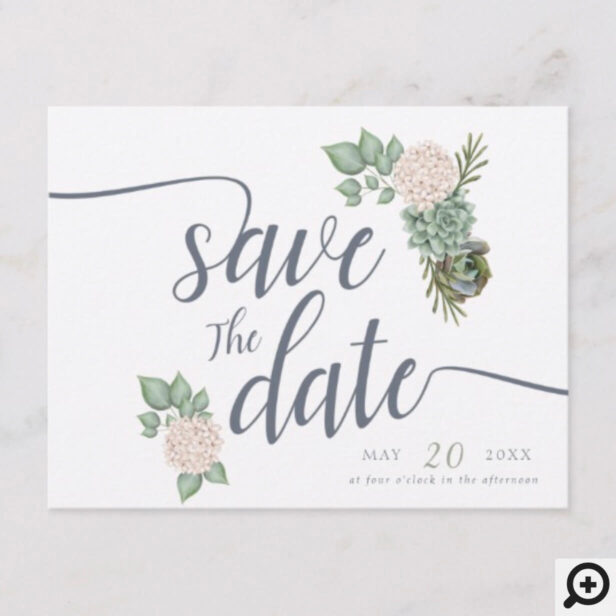 Sage Flowers & White Wood Wedding Save The Date Announcement Postcard
