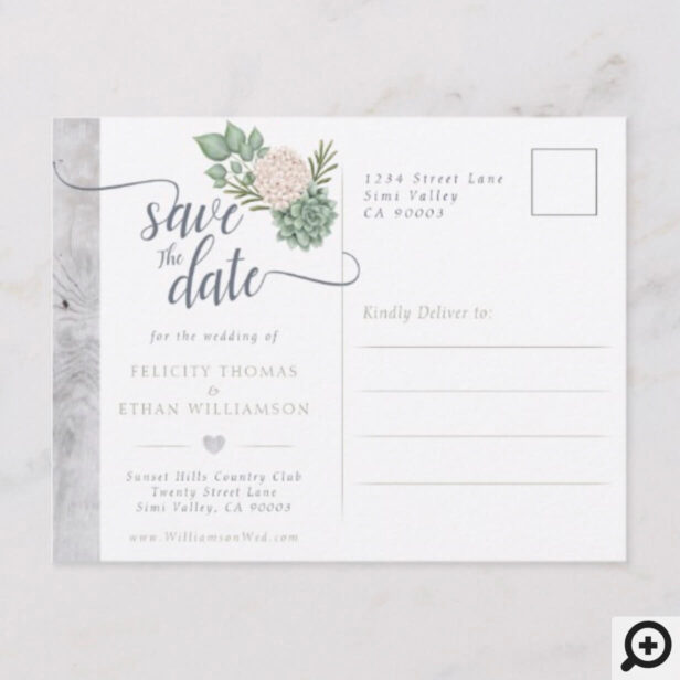 Sage Flowers & White Wood Wedding Save The Date Announcement Postcard
