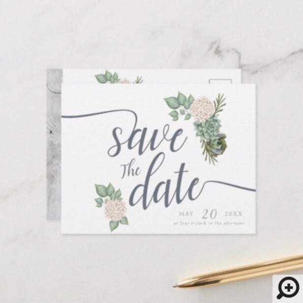 Sage Floral Flowers & White Wood Wedding RSVP Card