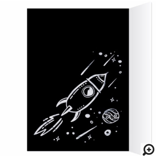 Black White Space Rocket Ship Photo Birthday Card