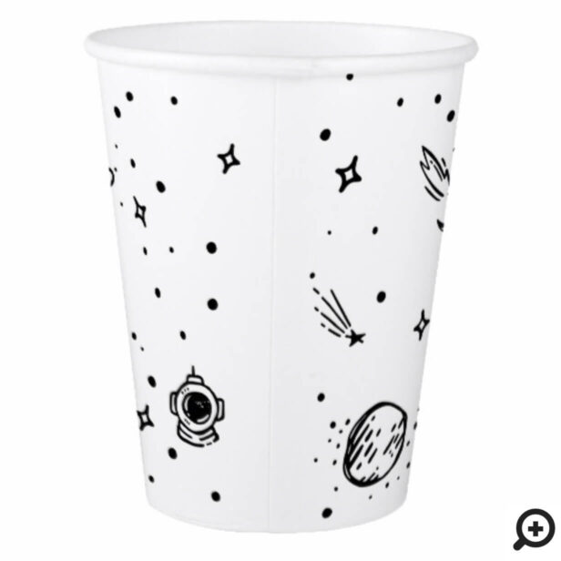 Black & White Outer Space Astronaut Birthday Paper Cup