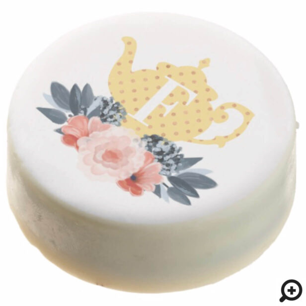 Yellow Floral Vintage Teapot Tea Party Monogram Chocolate Covered Oreo