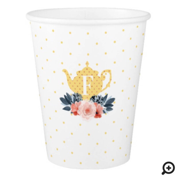 Yellow Polka Dot Floral Vintage Tea Party Monogram Paper Cup