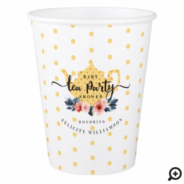 Yellow Polka Dot Vintage Tea Party Baby Shower Paper Cup