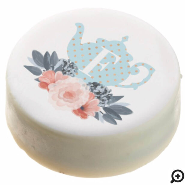 Chic Blue Floral Vintage Teapot Tea Party Monogram Chocolate Covered Oreo