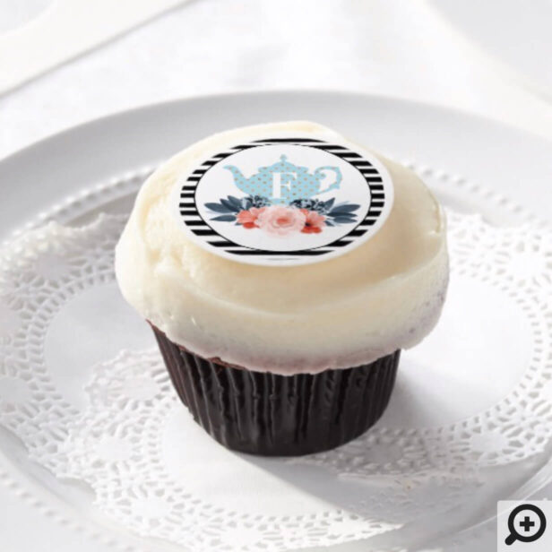 Stripe Vintage Floral Tea Party Boy Baby Shower Edible Frosting Rounds