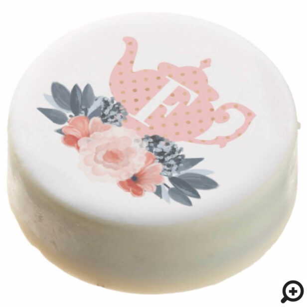 Chic Pink Floral Vintage Teapot Tea Party Monogram Chocolate Covered Oreo