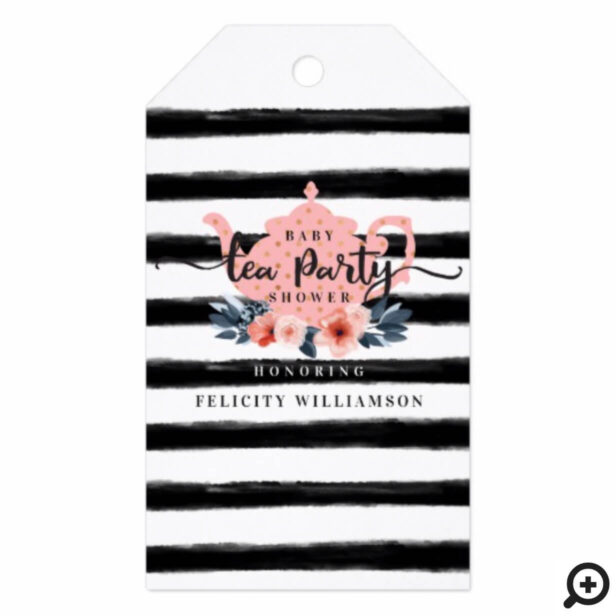 Stripe Vintage Floral Tea Party Girl Baby Shower Gift Tags