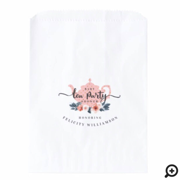 Chic Pink Floral Vintage Tea Party Baby Shower Favor Bag